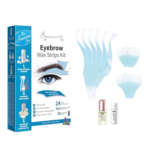 Beauty7 Men's Sensitive Eyebrow Wax Strips, Eyebrow Waxing Strips, 24 Strip with Pearl Powder Essential Oil, for Sensitive Skin