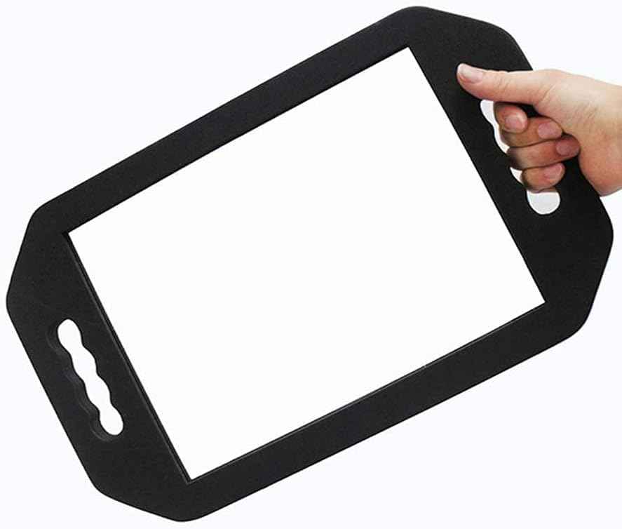 Rimoleur Large Rectangular Hand Mirror with Double Handle, Salon-Grade, Black Foam Frame, 16"L x 9.8"W, Floor Mount, Modern Style