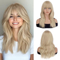 Haloo 19-Inch Blonde Wavy Wig with Bangs - Heat Resistant Synthetic Hair