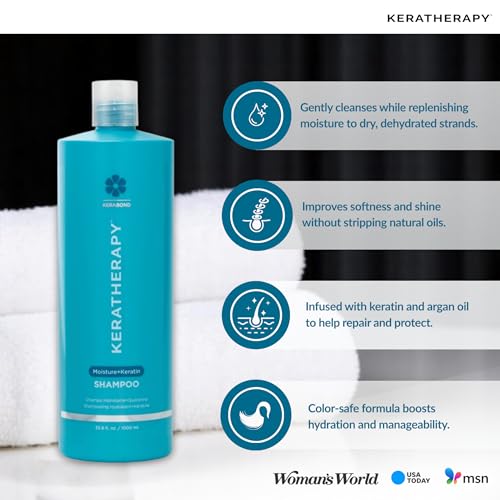 KERATHERAPY Keratin Infused Moisture Shampoo, 33.8 fl. oz., 1000 ml - Anti Frizz Moisture Shampoo for Oily Scalp and Dry Ends - Kerabond Technology, Aloe Vera, & Willow Bark - Sulfate & Paraben Free