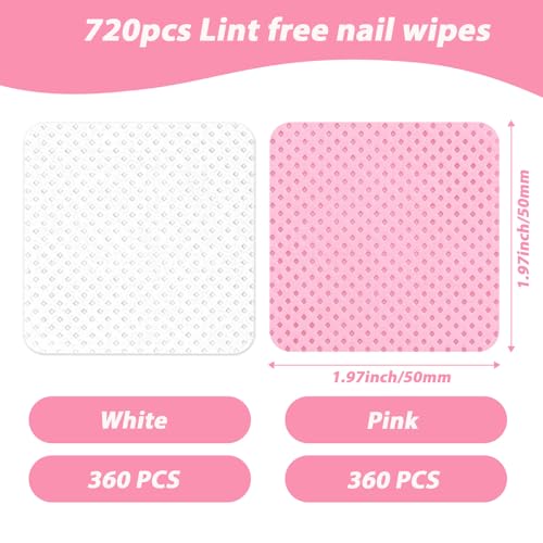 Lint Free Nail Wipes Set - 720 Absorbent Nail Polish Remover Pads for Manicure & Nail Care