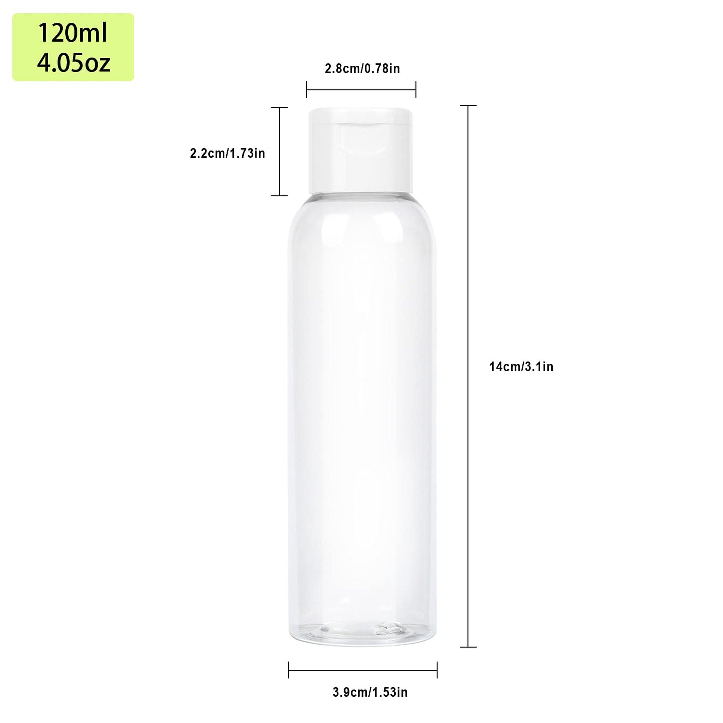 Trendbox 120ml/4oz Clear Plastic Empty Bottles with Flip Cap BPA-Free Travel Containers for Shampoo, Lotions, Liquid Body Soap and Massage Oils - 48 Pack