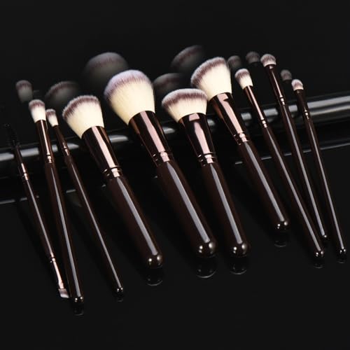 10-Piece Makeup Brush Set with Synthetic Bristles & Wooden Handles