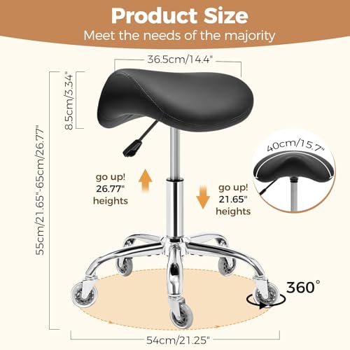 Ergonomic Saddle Stool with Wheels, Height Adjustable 55-68cm