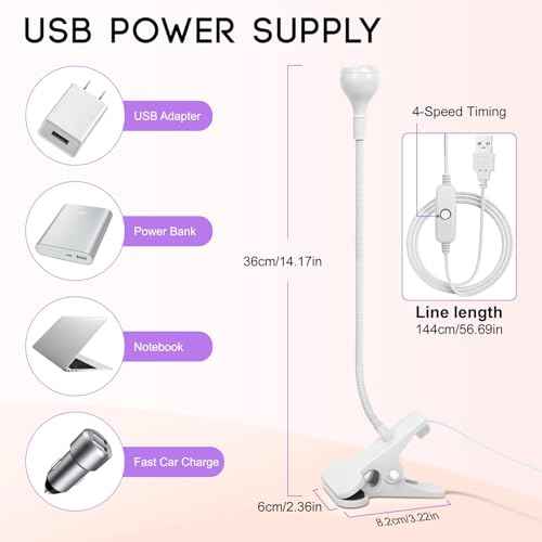 AORAEM LED Nail Lamps 3W Flexible Gooseneck Lamp Quicky Dry Nail Manicure Dryer Gel Polish Curing Light Plug Play Portable Flash Cure Light for Gel Nails Home DIY Professional Nail Tools White