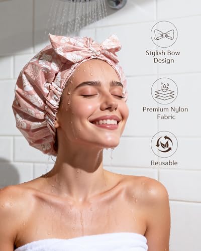 Waterproof Shower Cap for Women, Reusable Non-Slip Hair Cap