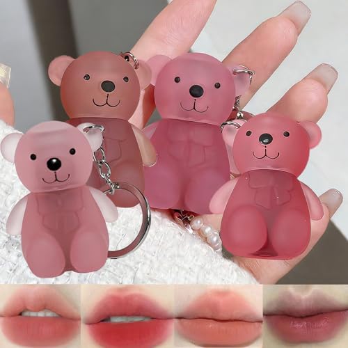 Baorder 4-Piece Velvet Matte Liquid Lipstick Set with Bear Keychain