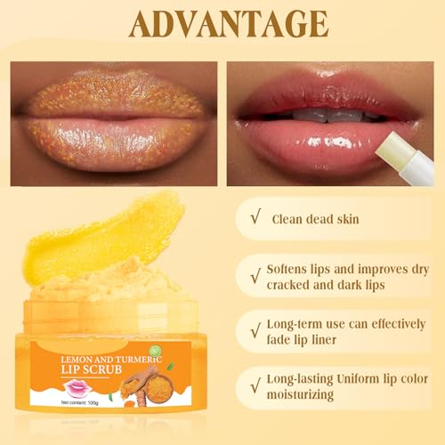 Turmeric Lip Scrub & Balm Set with Brush - Exfoliate & Moisturize