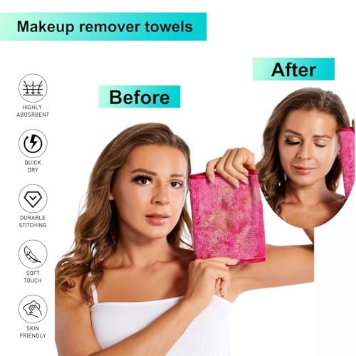 Makeup Remover Cloth Cleansing Towel - Chemical Free - Move Makeup Instantly with Just Water (3 Rosy)