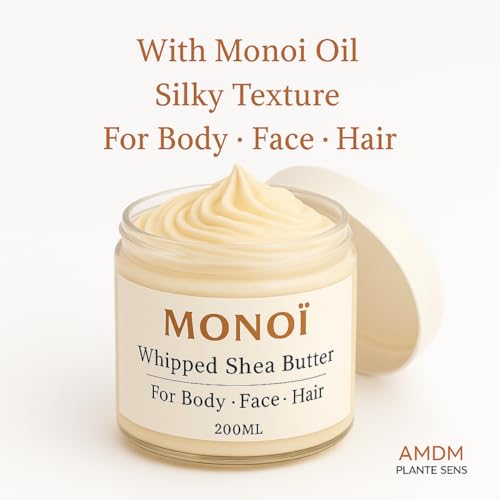 AMDM Whipped Shea Butter with Tahitian Monoi - Tropical Moisturizing Body Butter for Skin & Hair | Lightweight & Non-Greasy, Enhances Glow & Softness | 6.76 oz Jar