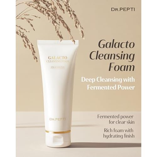 DR.PEPTI Galacto Cleansing Foam - Korean Face Wash with Fermented Galactomyces, Peptides - Exfoliating and Removes Sebum - Rich Creamy Bubble Foam Gentle Daily Cleanser, 3.72 fl.oz.