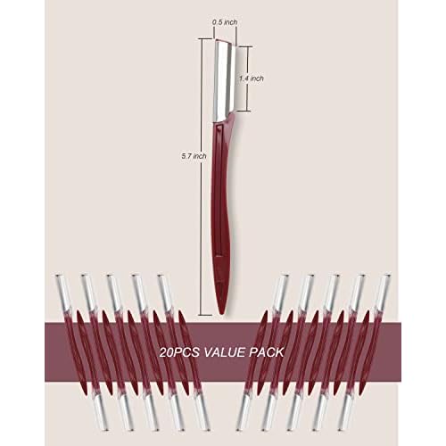 MoHern Multipurpose Eyebrow & Face Razor - 20 Pcs Dermaplane Razor, Face Shaver for Women and Men (Red)