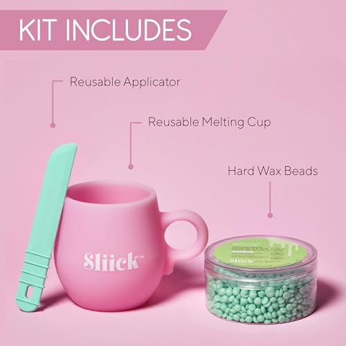 Sliick At Home Waxing Kit for Women, Pink ? Coconut Melon, Hard Wax Kit for Hair Removal, Microwave Melting Cup, Applicator & Beads, At Home Wax Set