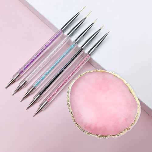 Resin Nail Art Palette with 5 Pcs Nail Art Brushes, Nail Polish Mixing Palette Double-Ended Dotting Pen Nail Art Liner Brush for Nail Art