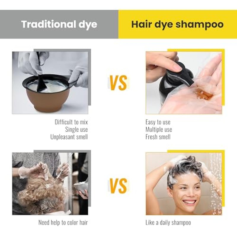 KINGMING Black Hair Dye Shampoo 3-in-1 for Gray Coverage 500ml
