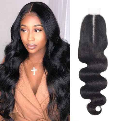 2 By 6 Lace Closure Human Hair Closure HD Transparent Body Wave 2x6 Lace Closure Middle Part Human Hair Kim K Closure With Baby Hair (18 inch, 2x6 Closure)