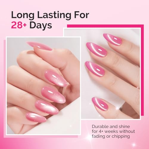 Pink Gem Cat Eye Gel Nail Polish Set - 6 Colors with Magnet, UV Long-Lasting Manicure