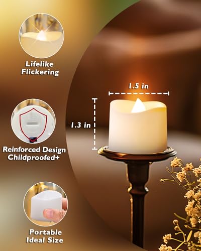 Homemory Warm White Flickering Flameless Tea Lights - 24 Pack, Battery Operated, 200+ Hours, Safe for Weddings & Holidays