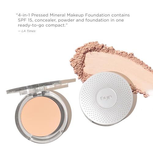 PUR Beauty 4-in-1 Pressed Mineral Makeup Powder Foundation with SPF 15 - Concealer & Finishing Compact Pressed Powder for Face - Buildable Medium to Full Coverage Foundation Powder (Chestnut)