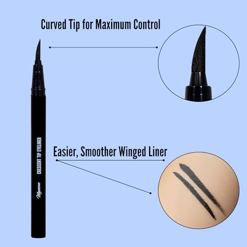 Mynena Waterproof Liquid Eyeliner Matte Jet Black Crescent Tip | Long-Lasting Smudge-Proof Smooth Precision | Curved Tip for Easy Winged Liner | Quick-Dry Vegan & Cruelty-Free