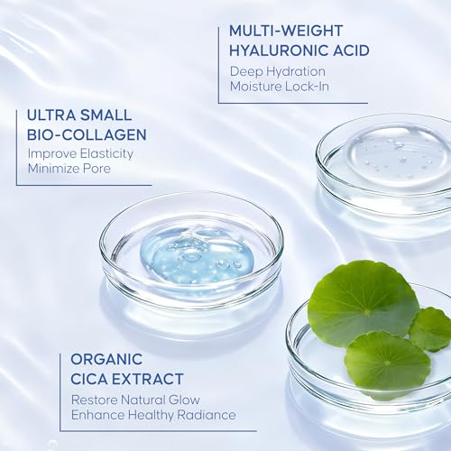 Bio-Collagen Real Deep Mask: Overnight Hydrating, Pore Minimizing, Glowing - Hydrogel With Hyaluronic Acid & Cica - Ultra Low Molecule - Women & Men - 5 Pcs