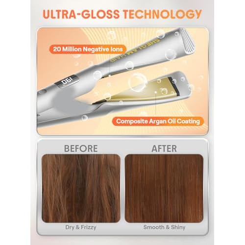 SHEGLAM Sleek Chic Twist Kiss Flat Iron - 2-in-1 Hair Straightener & Curling Iron, 1" Barrel, 60s Fast Heat, 20M Negative Ions, 5 Temp Settings, Travel-Friendly