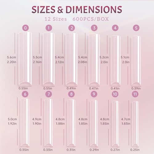 600PCS No C Curve Clear Acrylic Nail Tips - 12 Sizes XXXL