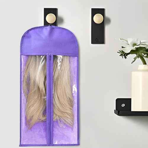 3-PCS Wig Storage Bags with Hangers ? Premium Hair Extension Organizer for Multiple Wigs, 60cm x 30cm Dust-Proof Closet Savers (Purple)