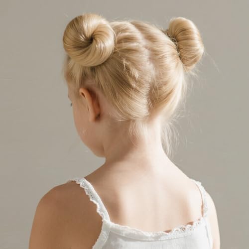 Small Hair Bun Maker Set - 2 Colors for Kids & Finer Hair, Includes Hair Pins & Bands - Beige & Tan Brown Variation