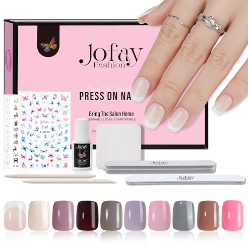 Press on Nail Kit, Almond Gel Nails Tips, Short Glue On Nails Fit Perfectly Natural Reusable Fake Nails with Nail Glue 12 Packs Stick on Nails Set-288Pcs for Girls Women