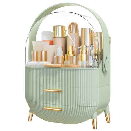Makeup Organizer Skincare Organizers - Cosmetic Display Cases with Transparent Cover, SkinCare Organizers for Bathroom Countertop, Bedroom Vanity Desk, Lipstick Organizer, Green