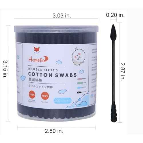 Black Cotton Swabs Spiral Pointed - 600 Count Organic Cotton Buds Charcoal Gothic Double Side Tightly Wrapped Precision Cotton Tips Paper Stick Soft Gentle Lint-Free, Spiral & Pointy (Black)