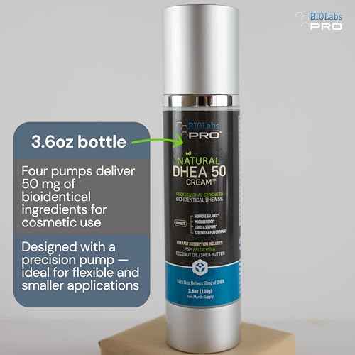 BIOLABS PRO Dhea Cream - Bioidentical Natural Dhea for Women Or Men - 50mg Per Dose - Three Month Supply - Luxury Bottle - 3.6oz