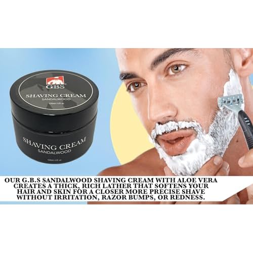 G.B.S Sandalwood Shaving Cream for Sensitive Skin, Hydrates, Nourishes for Close Smooth Shave, Protects Skin from Cuts, Bumps, Redness and Irritation Pack of 1