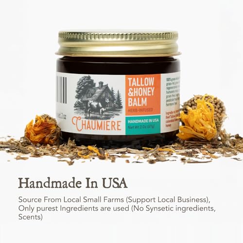 Herb Infused Organic Grass Fed Beef Tallow Honey Balm - Face Moisturizer with Raw Honey & Natural Herbs - Whipped Cream for Dry & Sensitive Skin - 2.5 oz