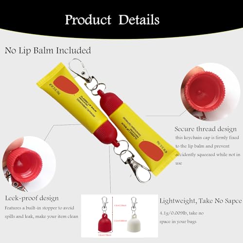 Lip Balm Cap Holder with Keychain, Portable Replacement Cover Compatible with Carmex Classic Lip Balm 0.35 oz, Leak-Proof Design, Never Lose Your Lip Gloss Again (Red+White, 4 Pack)