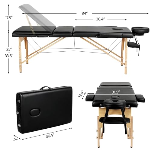 Yaheetech Portable Massage Table Folding Spa Bed Black