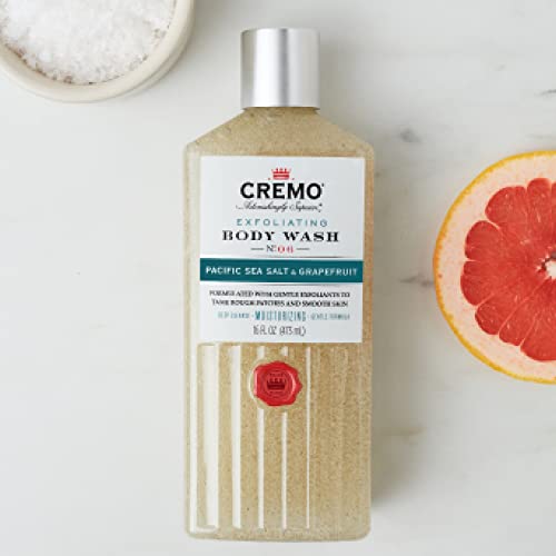 Cremo Rich-Lathering Exfoliating Pacific Sea Salt & Grapefruit Body Wash for Men, A Refreshing Scent with Notes of Fresh Mint, Citron, Cedar and Moss, 16 Fl Oz