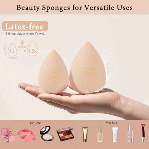 Real Perfection Makeup Sponge Set Blender Sponges, Latex-Free Beauty Makeup Sponges 7 pcs with 1 Travel Container Case for Blending Foundation Liquid Cream and Powder (Beige)