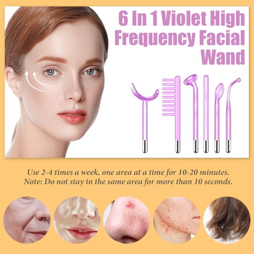 Uaike High Frequency Facial Wand 6 in 1 with Purple Glass Tubes