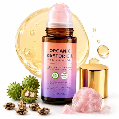 Organic Castor Oil Roll-On with Rose Quartz Roller, 1.7 fl oz