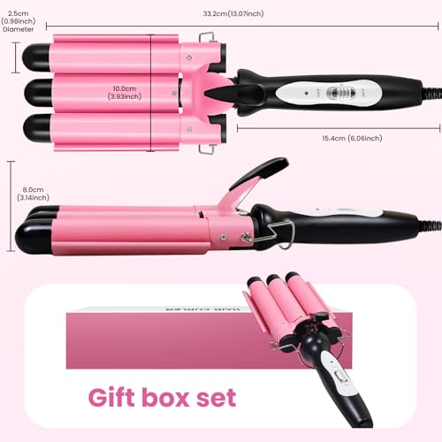 3 Barrel Ceramic Curling Iron for Natural Waves - Dual Voltage, 2 Temp Settings