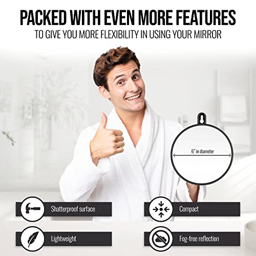 Fogless Shower Mirror for Shaving, Shatterproof 6" with Anti-Fog Spray