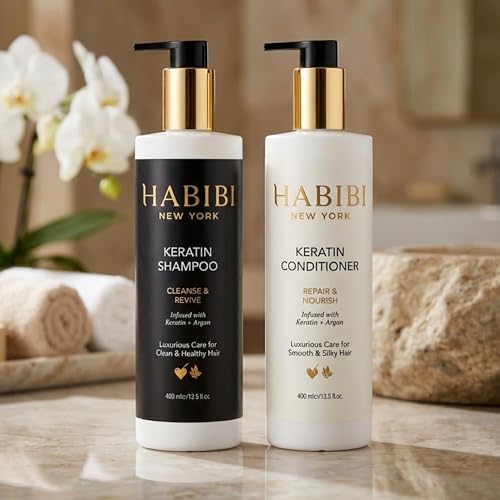 HABIBI Keratin Shampoo & Conditioner Set for Damaged Hair, Sulfate-Free, 2x400ml