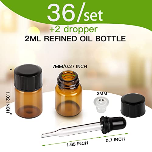 2ml Amber Glass Essential Oil Bottles 36-Pack with Droppers
