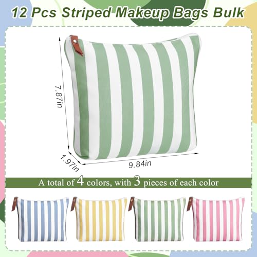 Hillban Pastel Striped Canvas Makeup Bags - 12 Pack Bulk
