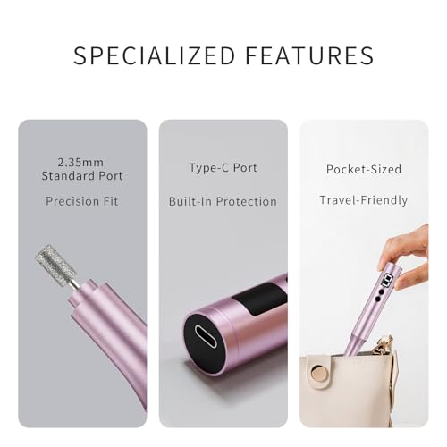 Cordless Nail Drill Kit for Gel & Acrylic Nails - 9 Speed, 5 Bits, Pink