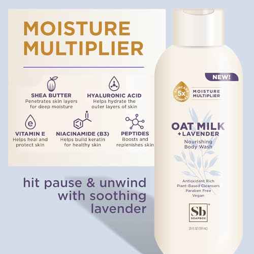 Soapbox Body Wash, Oatmilk & Lavender Liquid Body Wash, Moisturizing Soap with Shea Butter, Vegan Duo Pack of 2 Soap Bottles, 20oz Each