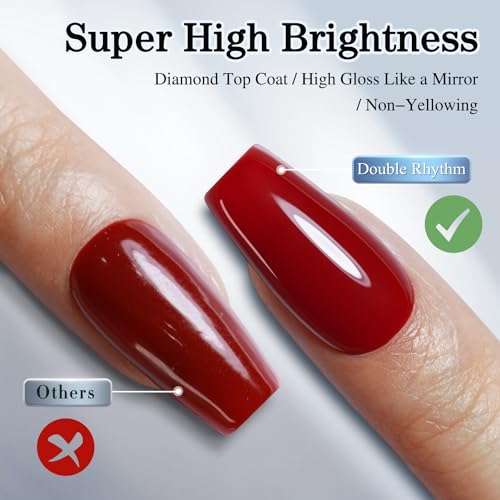 Double Rhythm 2-Piece No Wipe Gel Top and Base Coat Set - 15ml Clear Gloss