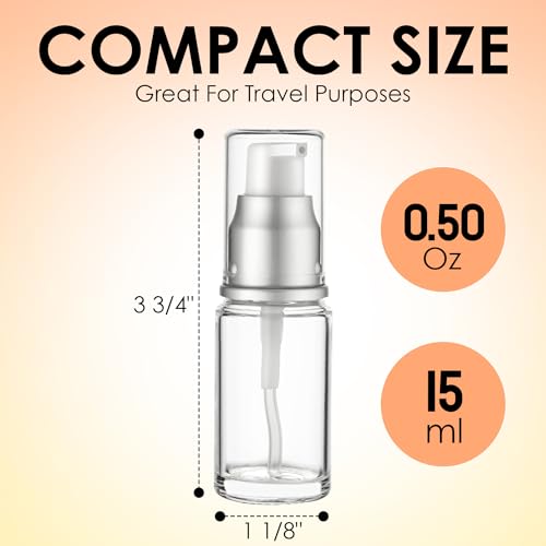 VitalUp 15ml Glass Lotion Pump Bottle, Travel Size (Pack of 3)